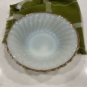 Anchor Hocking Milk Glass Swirl Gold Trim Bowls Set of 3